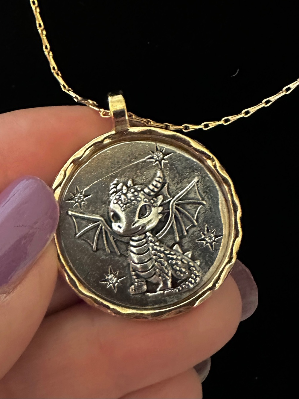 Handmade Necklace Gold and Silver Dragon Pendant